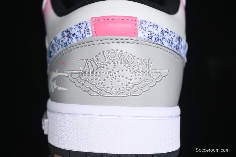 Nike Air Jordan 1 Low Retro Basketball Shoes - Panda Mischief Qixi Theme with Special Graffiti Design - 553558-132