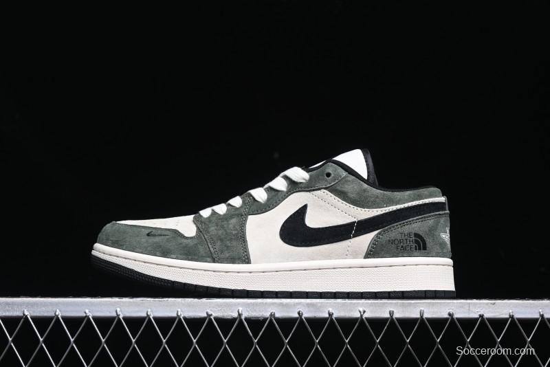 Nike Air Jordan 1 Low AJ1 The North Face Collaboration - Custom Premium Pigskin Dark Green Retro Basketball Shoes - DM9188-004