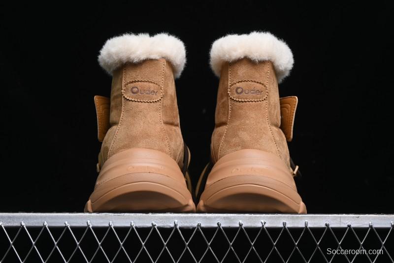 Ouder Retro Lace-Up Mid-Calf Warm & Thickened Platform Casual Snow Boots with Wool Lining - Oud024 Brown