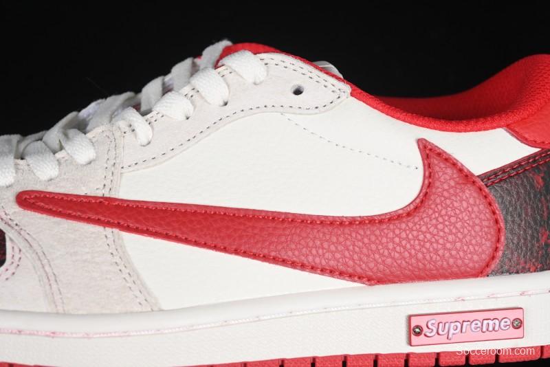 Nike Travis Scott x Fragment Design x Air Jordan 1 Low OG SP AJ1 Supreme Collaboration China Red Low-Top Casual Sneakers - DM7866-076