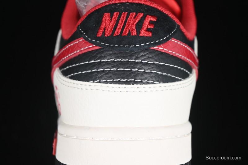 Nike SB Dunk Low Supreme Year of the Snake Limited Edition Red Black Snake Print Anniversary Custom Low-Top Casual Skate Shoes - XS1086-014