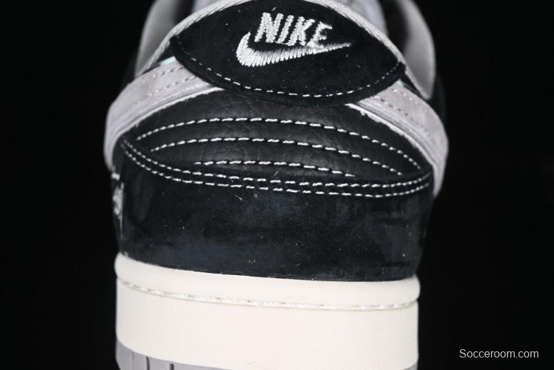 Nike SB Dunk Low Stussy Collaboration - Black Grey Pig Leather Anniversary Custom Edition Low-Top Casual Sneakers - XX3168-008