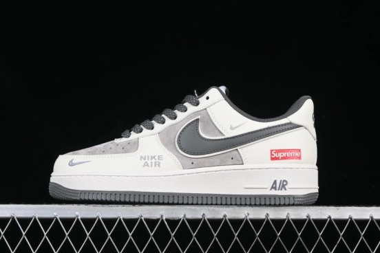 Nike Air Force 1 '07 Low Supreme Collaboration Custom Casual Sneakers with Grey Swoosh - DM6688-056