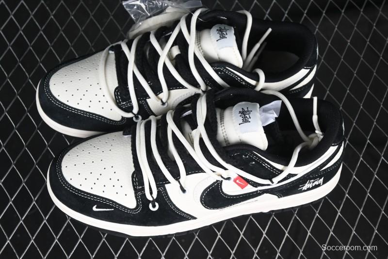Nike SB Dunk Low Stussy Collaboration Strap Embroidered Black Swoosh Anniversary Custom Low-Top Casual Skate Shoes - YX5066-241