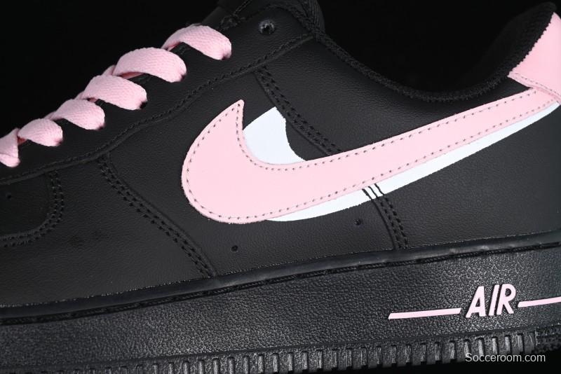 Nike Air Force 1 '07 Low Casual Sneakers with Black & Pink Double Swoosh - CW2288-028