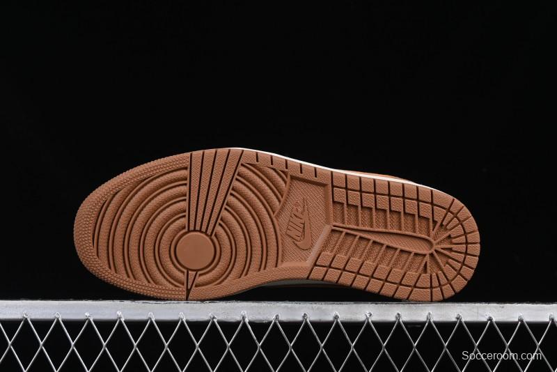 Nike Travis Scott x Fragment Design x Air Jordan 1 Low OG SP AJ1 Mocha Gold Low-top Casual Sneakers - DM7866-040