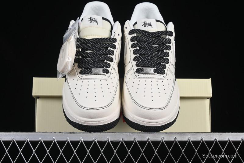 Nike Air Force 1 '07 Low Stussy Collaboration Beige Black Floral Swoosh Casual Sneakers - HH7518-040