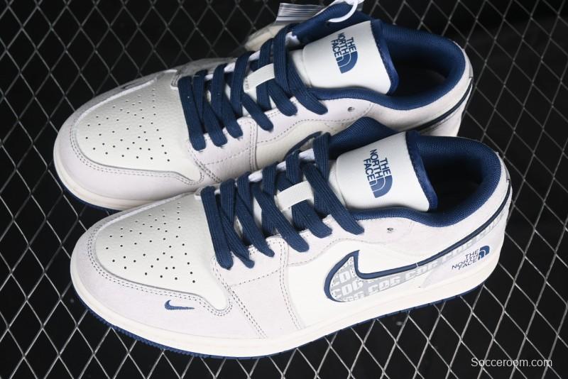Nike Air Jordan 1 Low AJ1 The North Face Collaboration - Grey Pigskin Blue Sole Retro Basketball Shoes DM9188-011