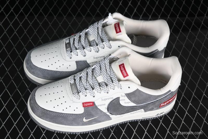 Nike Air Force 1 '07 Low Supreme Collaboration Grey Swoosh Red Tab Low-Top Casual Sneakers - CH6336-510