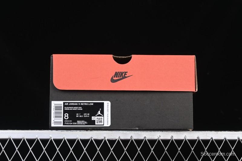 Nike Air Jordan 11 Low Bred Basketball Shoes with Patent Leather and Carbon Fiber - FV5104-006