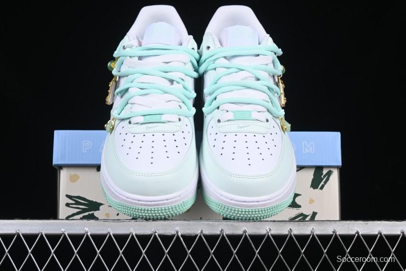 Nike Air Force 1 '07 Low Gold-Inlaid Jade Casual Sneakers with Strap - XV7981-476