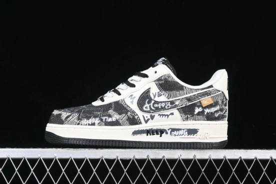 Nike Air Force 1 '07 Low "Black Jeans" Graffiti Casual Sneakers - FB0607-660
