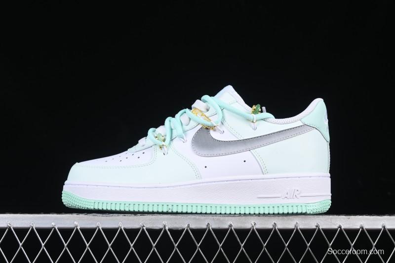 Nike Air Force 1 '07 Low Gold-Inlaid Jade Casual Sneakers with Strap - XV7981-476