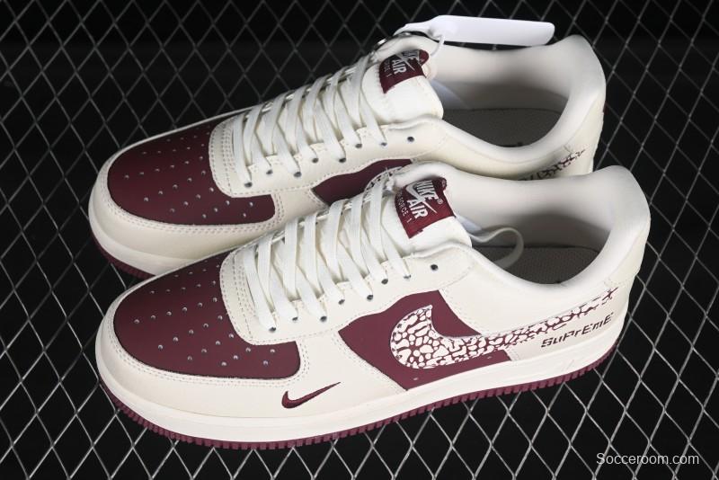 Nike Air Force 1'07 Low Supreme Collaboration Rice Wine Red Casual Sneakers - KK1988-070