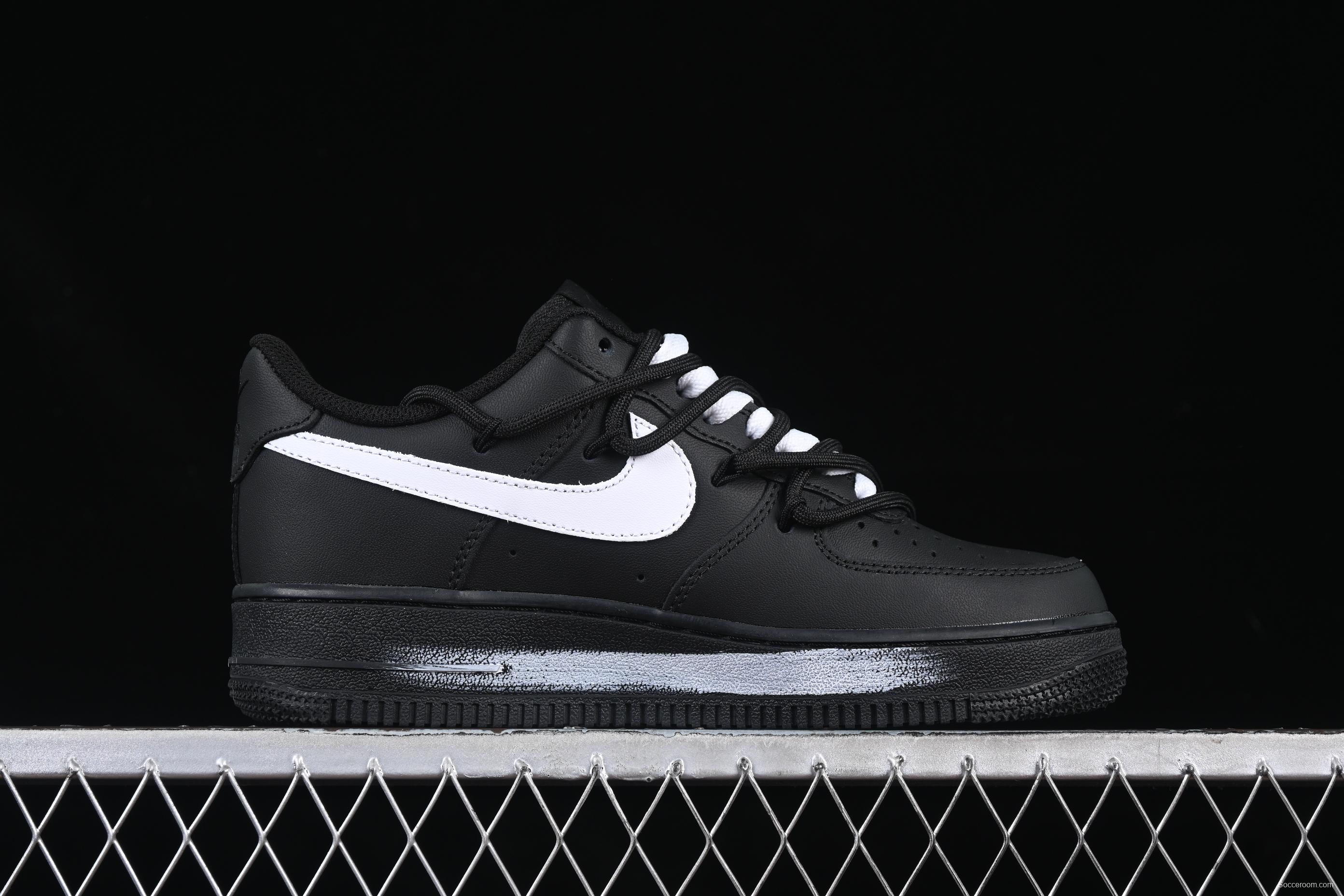 Nike Air Force 1'07 Low Casual Sneakers with 2D Daisy Black White Graffiti Hand-Painted Design - CK0316-063