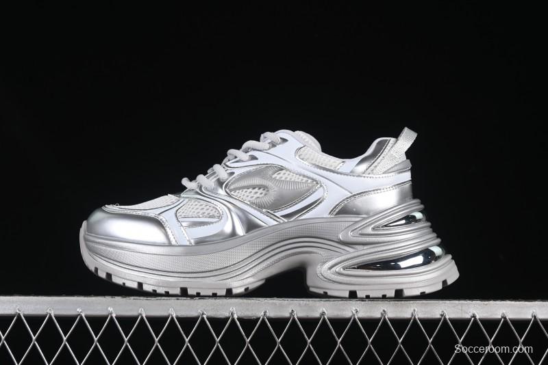 GG-CC Chunky Low Casual Fashion Sneakers with Thick Sole and Height Increasing Design - 2607 Silver