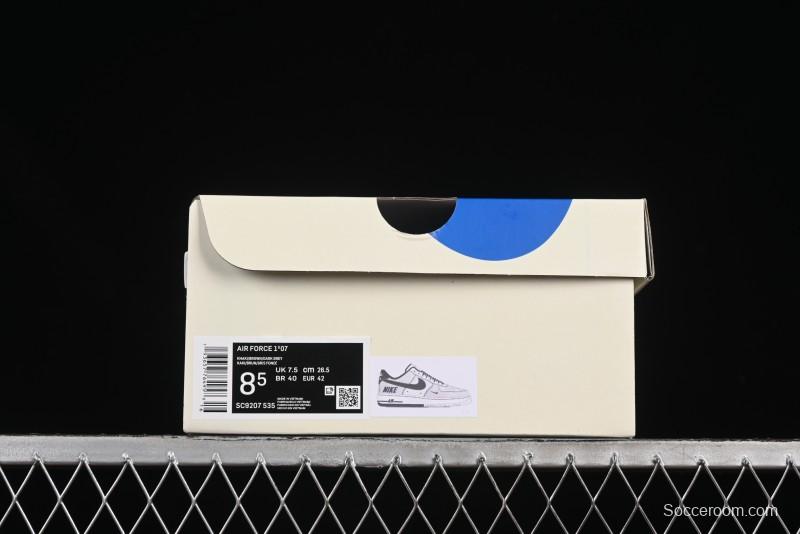 Nike Air Force 1'07 Low Casual Sneakers in Cream with Blue Swoosh - SC9207-535