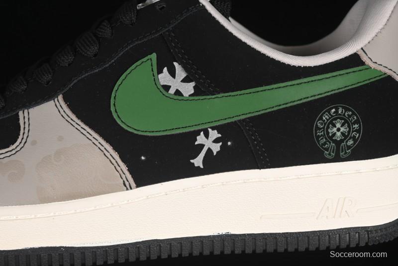 Nike Air Force 1'07 Low Chrome Hearts Collaboration Black Green Swoosh Casual Sneakers - KK1988-074