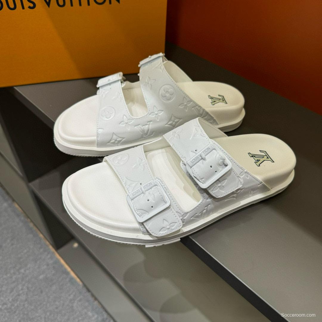 2024 Slippers Louis Vuitton White Leather Slippers