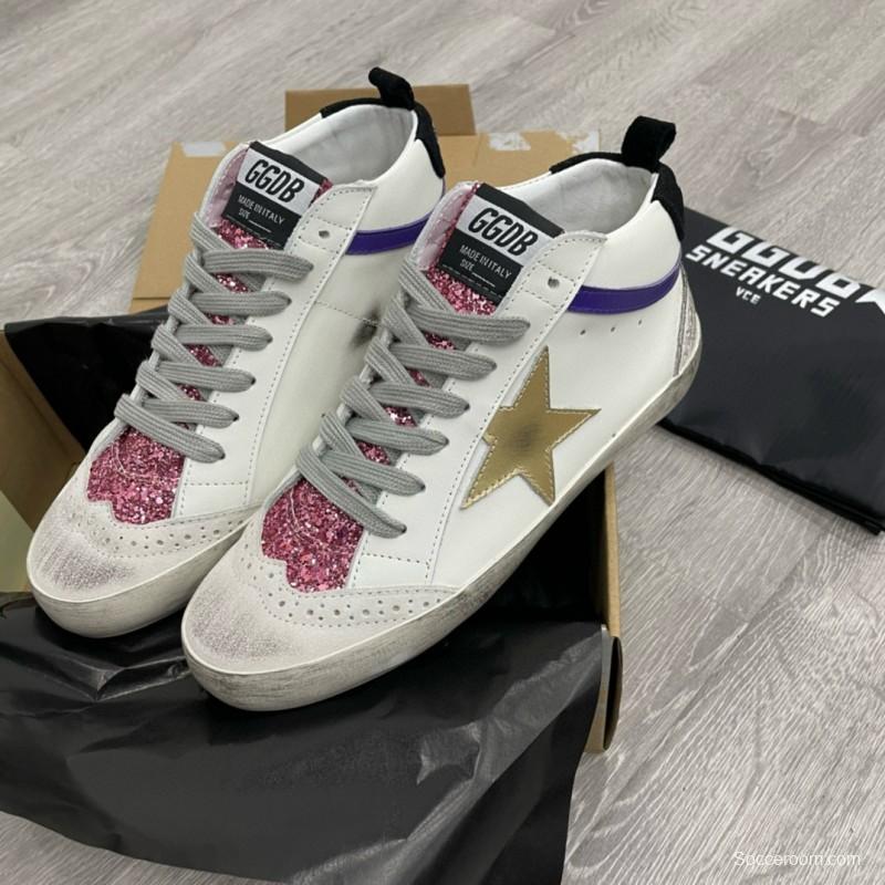 2024 Unisex GGDB White Purple Gold Leather High Top Sneakers MJ00300