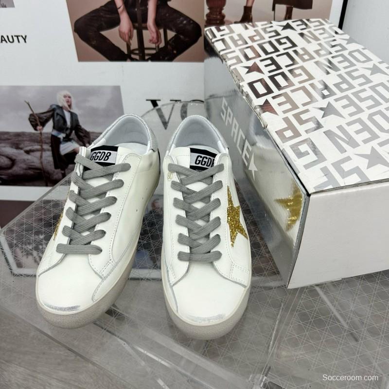 2025 Women GGDB White Gold Glitter Leather Sneakers
