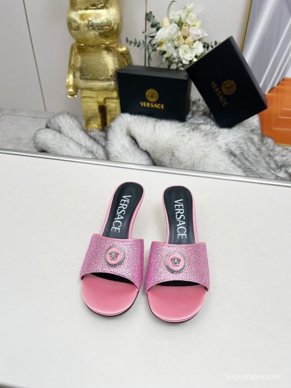 2025 Women VERSACE Pink Leather Sandals MJ00230