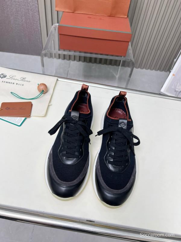 2024 Men Le Parmentier Black Grey Mesh Leather Sneakers