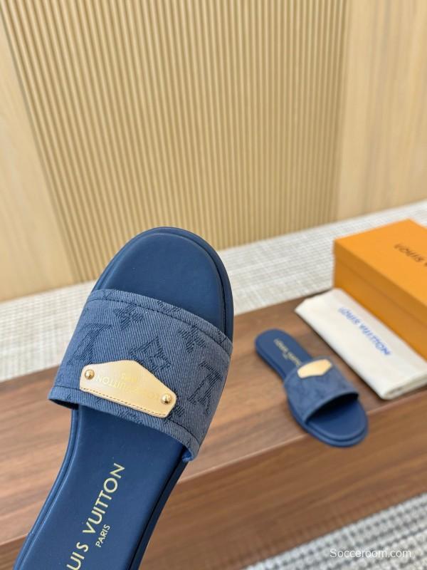 2025 LV Blue Leather Slippers LY00200