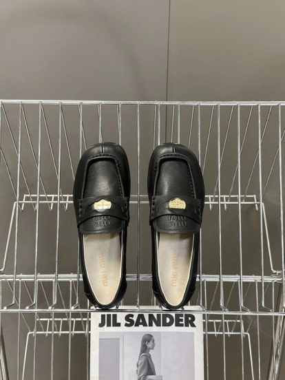 2025 Women Miu Miu Black Leather Loafers