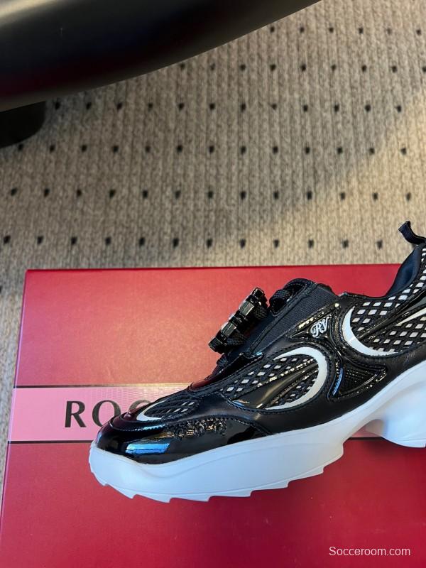 2025 Women Roger Vivier Black Leather Mesh Sneakers