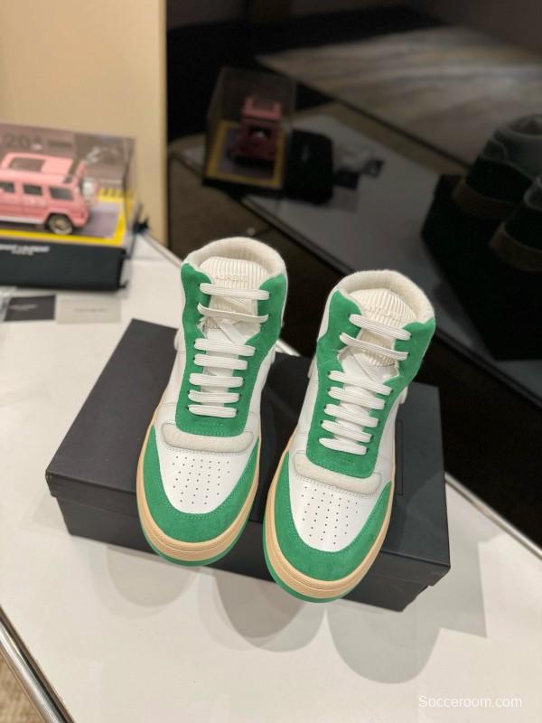 2024 Unisex Yves Saint Laurent White Green Leather Sneakers MJ00390