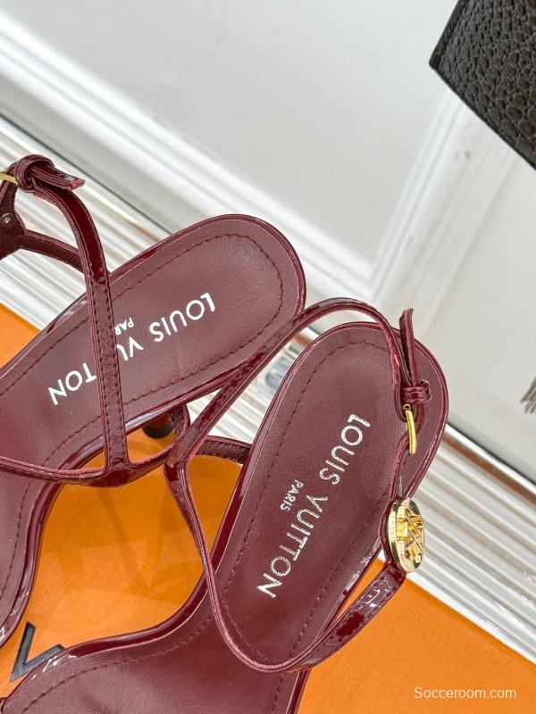 2025 Women Louis Vuitton Burgundy Leather Sandals
