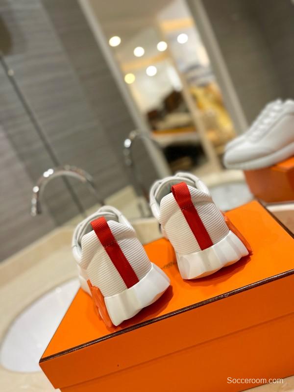 2024 Unisex Hermès White Orange Black Imported Glossy Lambskin Rain Velvet Casual Sneakers MJ00320