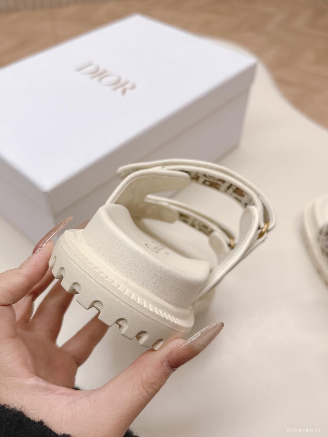 2025 Women Dior Brown Beige Canvas Leather Sandals LY