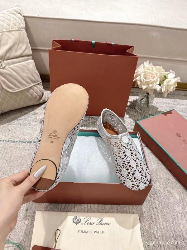 2025 Women LP White Knitted Ballet Shoes LY00250