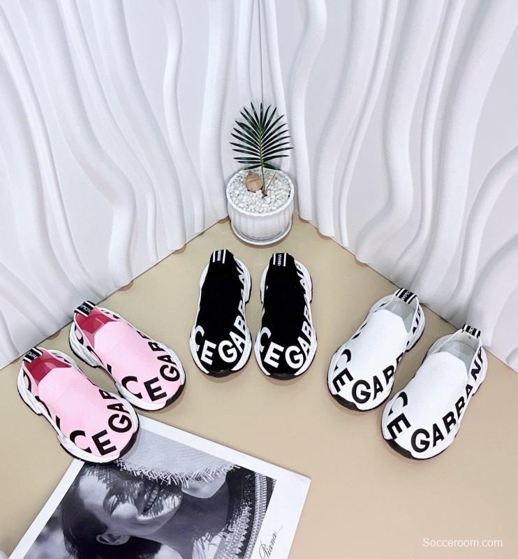 2024 Kids Dolce & Gabbana Pink Black White Fabric Slip-On