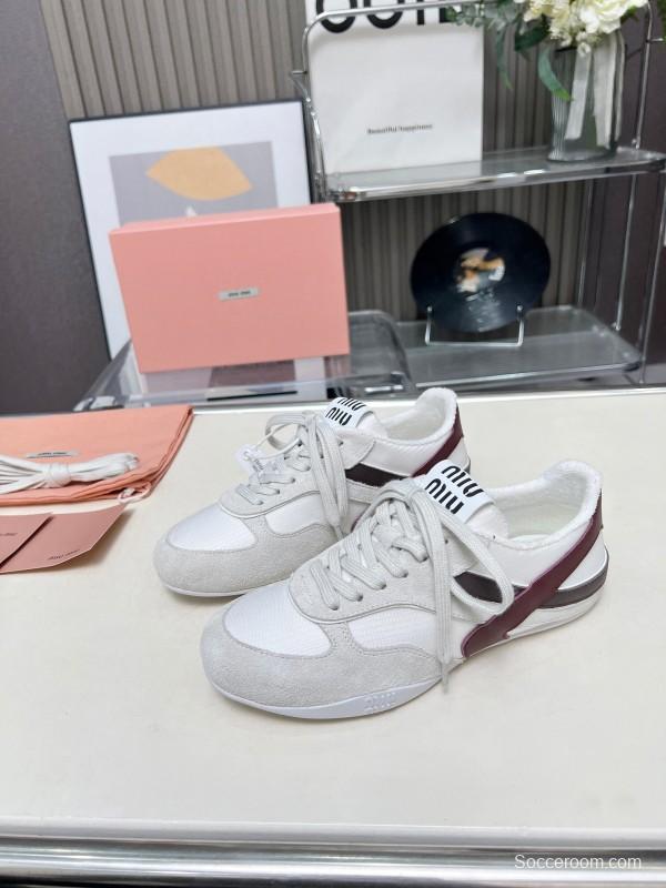 2025 Women Miu Miu White Burgundy Grey Suede Leather Sneakers LY00