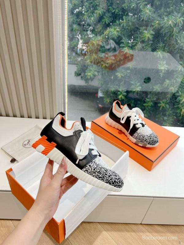 2024 Unisex Hermès Black White Orange Calfskin Suede Sneakers Bouncing MJ00290(F/W)