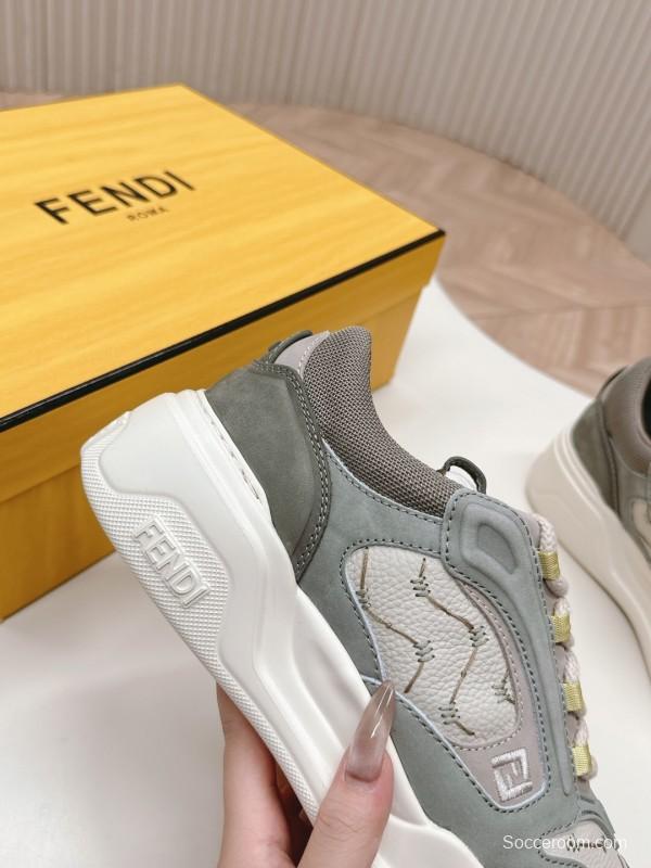 2025 Unisex Fendi Grey White Fabric Leather Plimsolls Mark Line