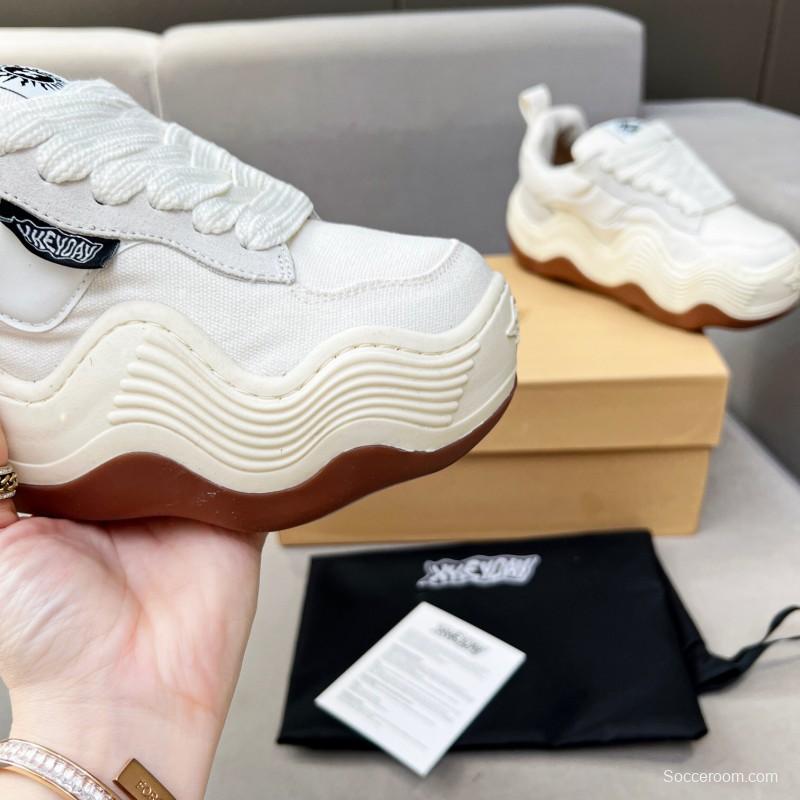2025 Unisex HEYDAY White Brown Canvas Leather Wave Sneakers KFY00260