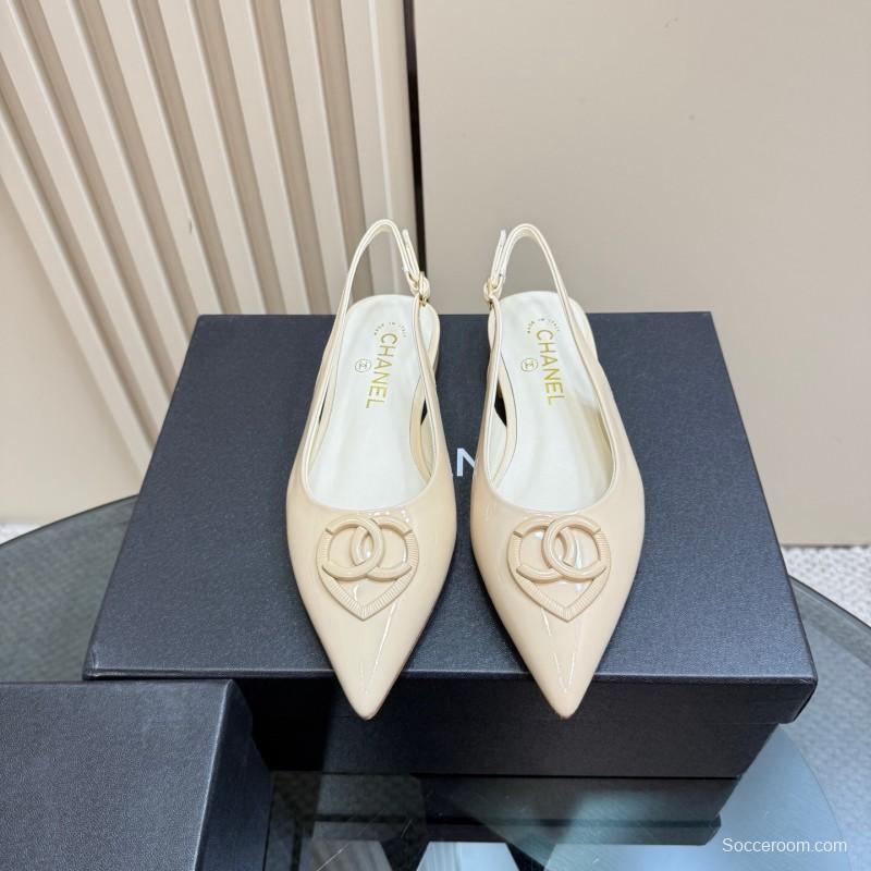 2025 Women Chanel Beige Patent Leather Slingback Heels KFY00290