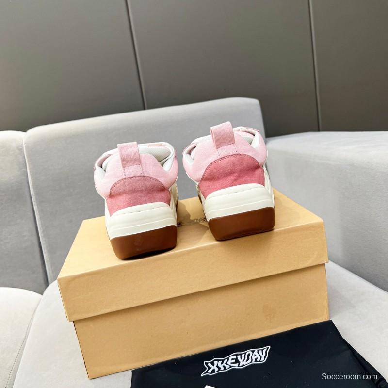 2025 Women HEYDAY Pink White Canvas Wave Sneakers