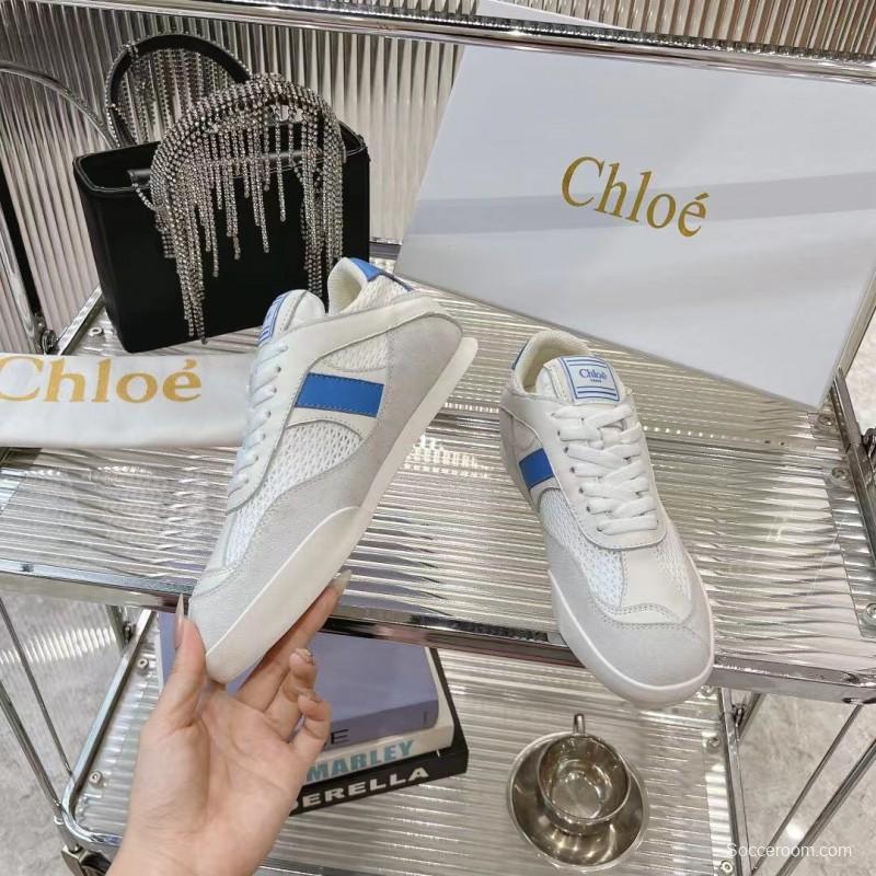 2025 Women Chloé White Blue Mesh Leather Casual Sneakers LY00280
