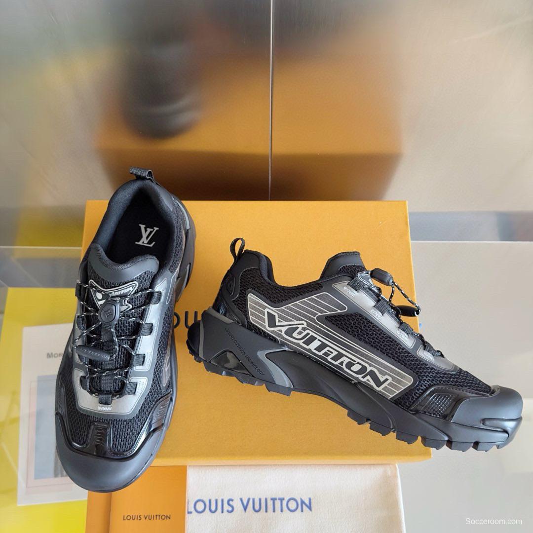 2025 Men Louis Vuitton Black Grey Mesh Fabric Sneakers MJ00390