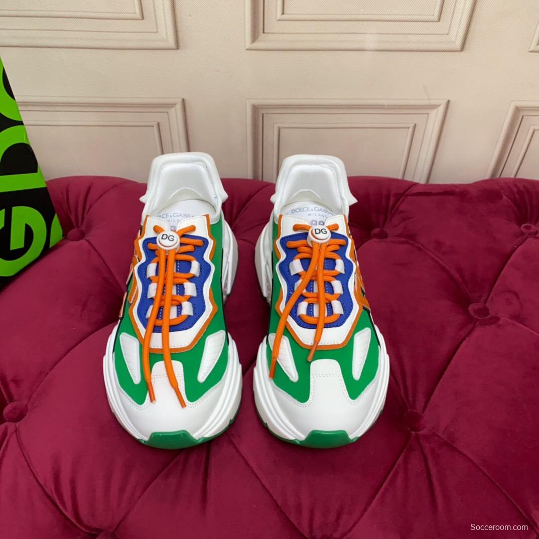 2025 Unisex Dolce & Gabbana Green Blue Orange Leather Lycra Sneakers DG