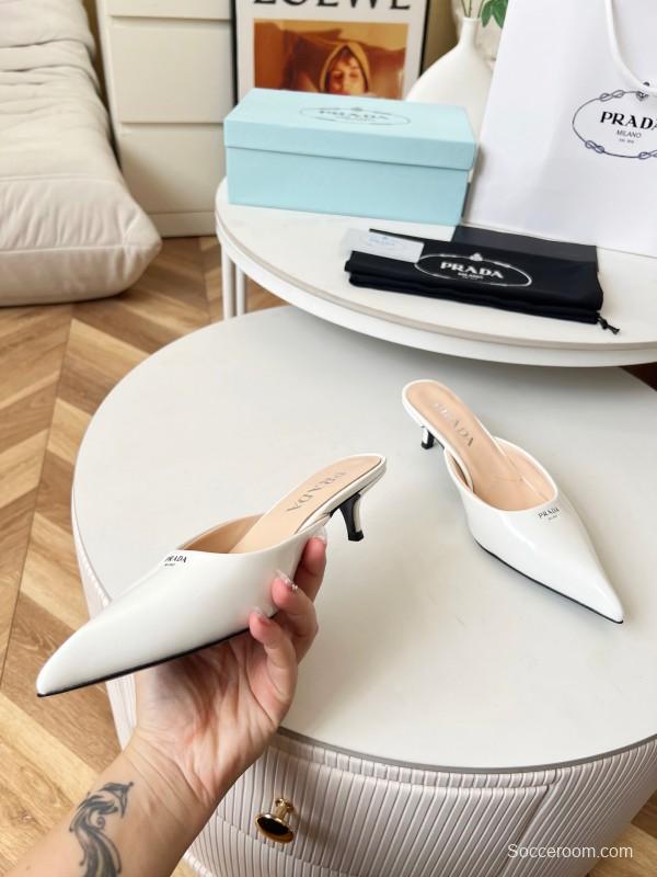 2025 Women Prada White Patent Leather High Heels