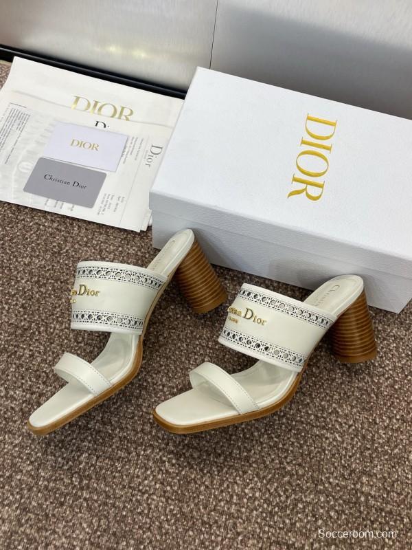 2025 Women Dior White Leather Slide Sandals