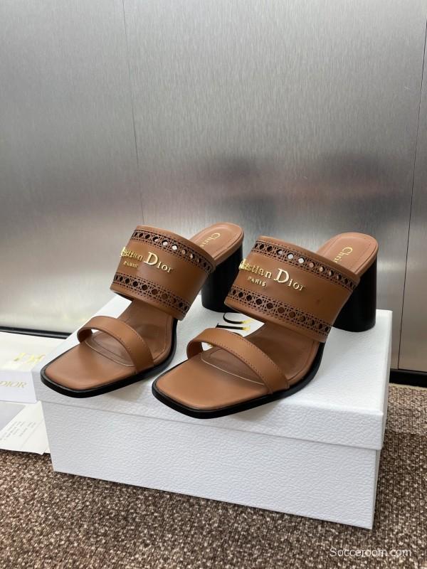 2025 Women Dior Brown Leather Sandals