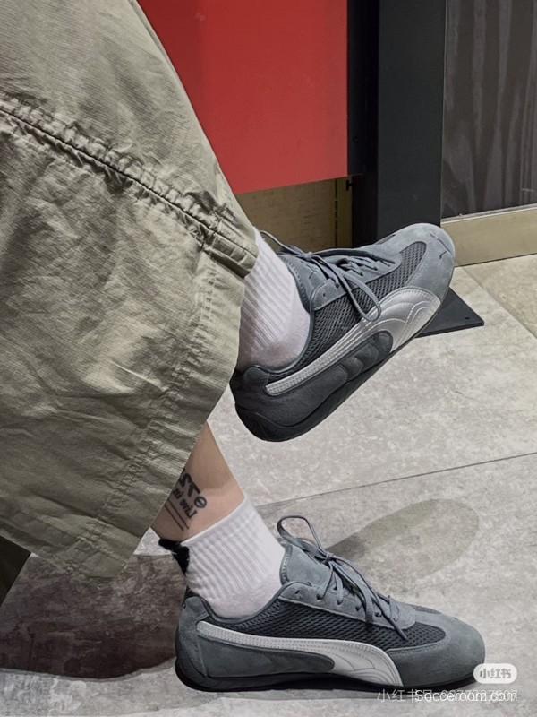 2025 Unisex Puma Cream Grey Suede Mesh Sneakers SPEEDCAT KFY00260