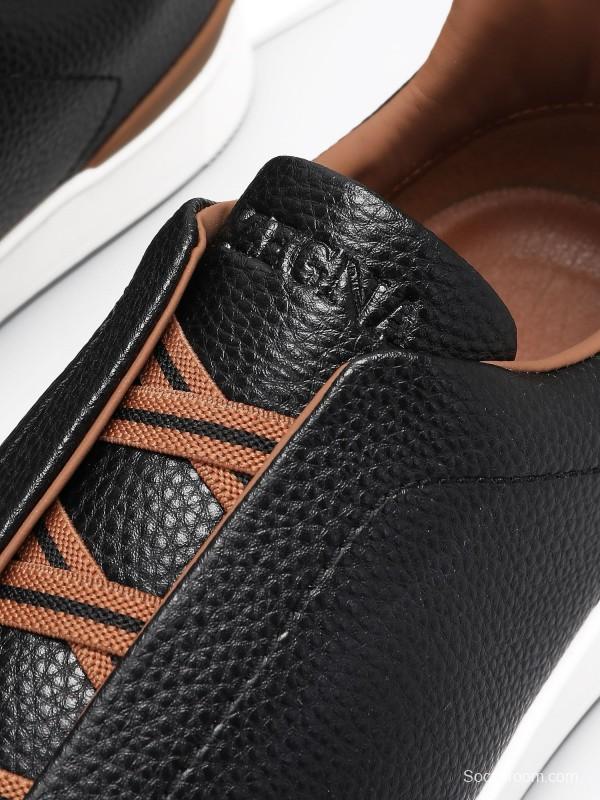 2024 Men Ermenegildo Zegna Black Brown Leather Sneakers MJ00240
